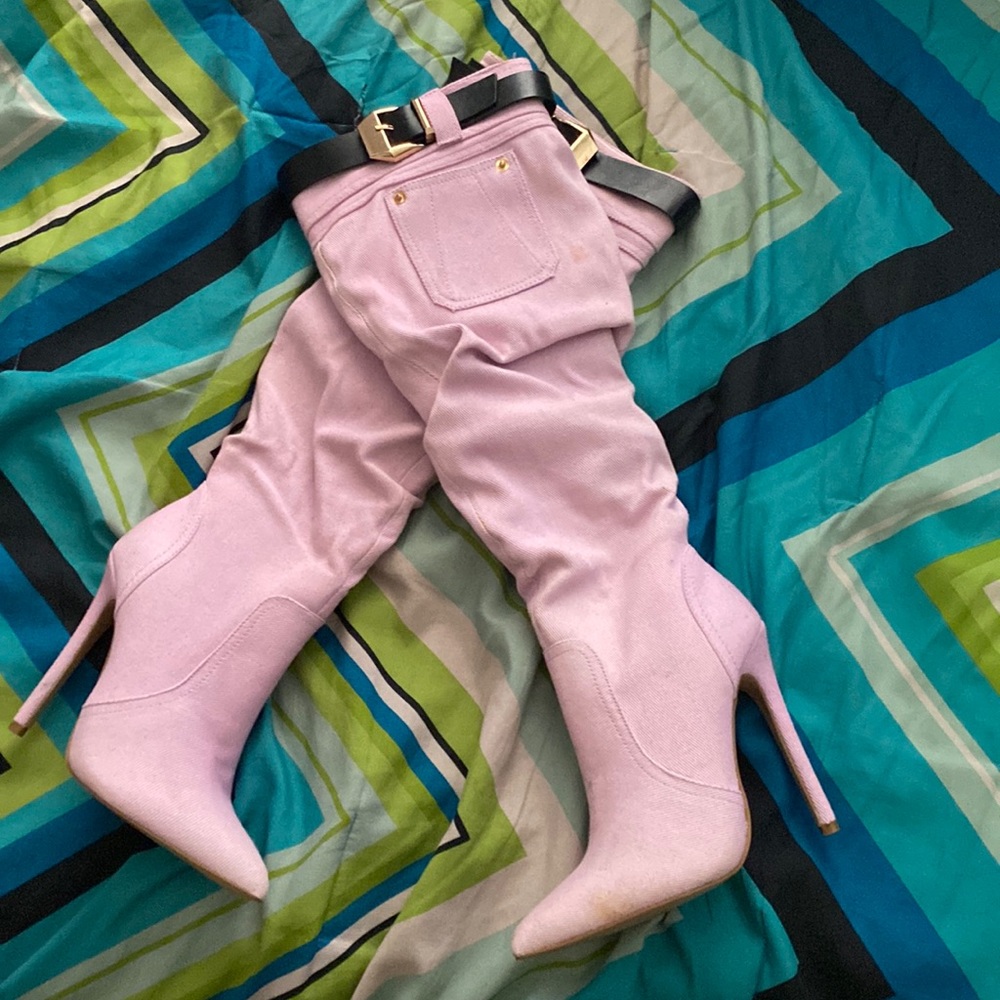 Buckled pink heels